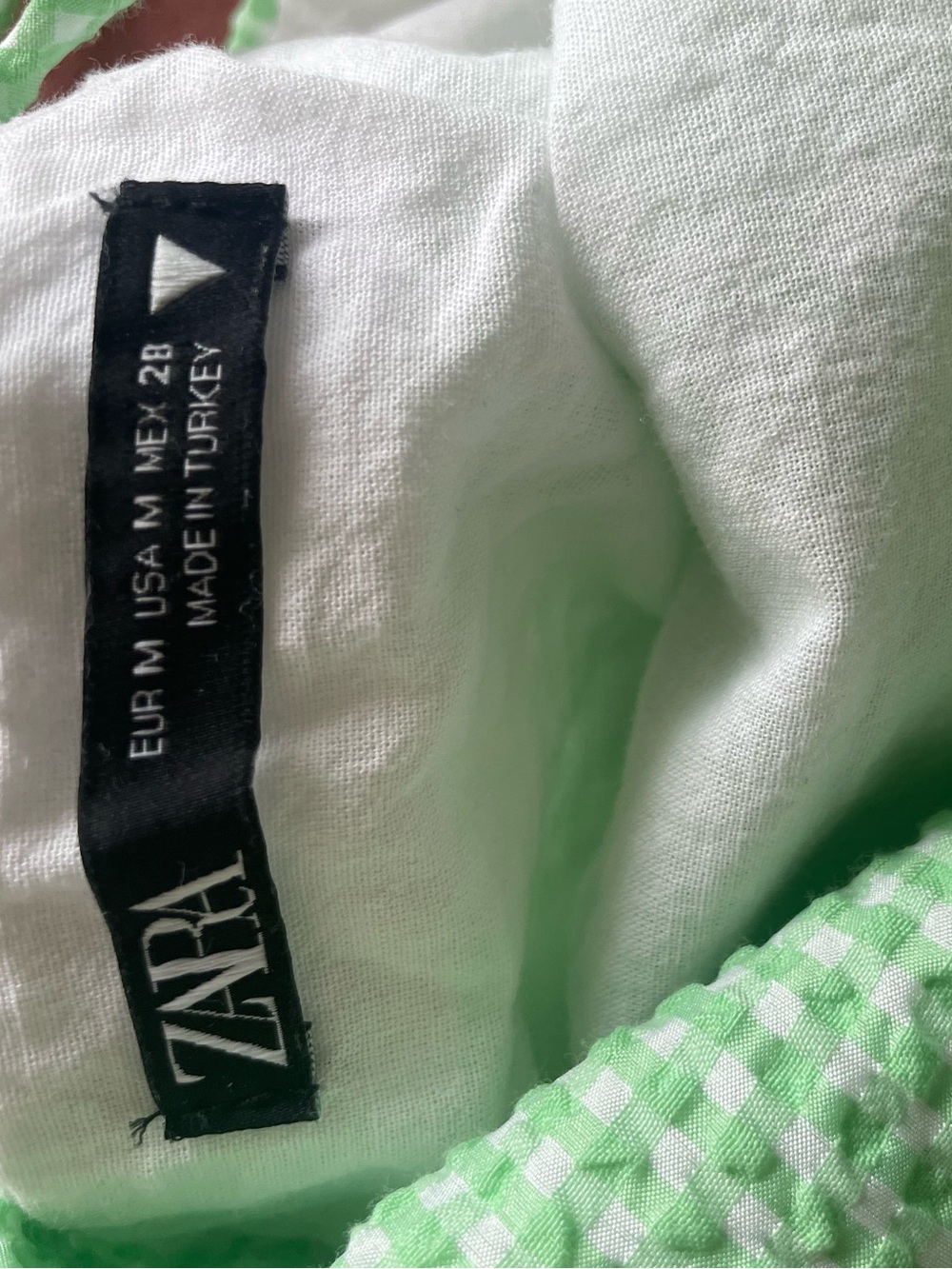 Zara Light Green Gingham Puff-Sleeve Mini Dress - worn only once - Picture 5 of 7